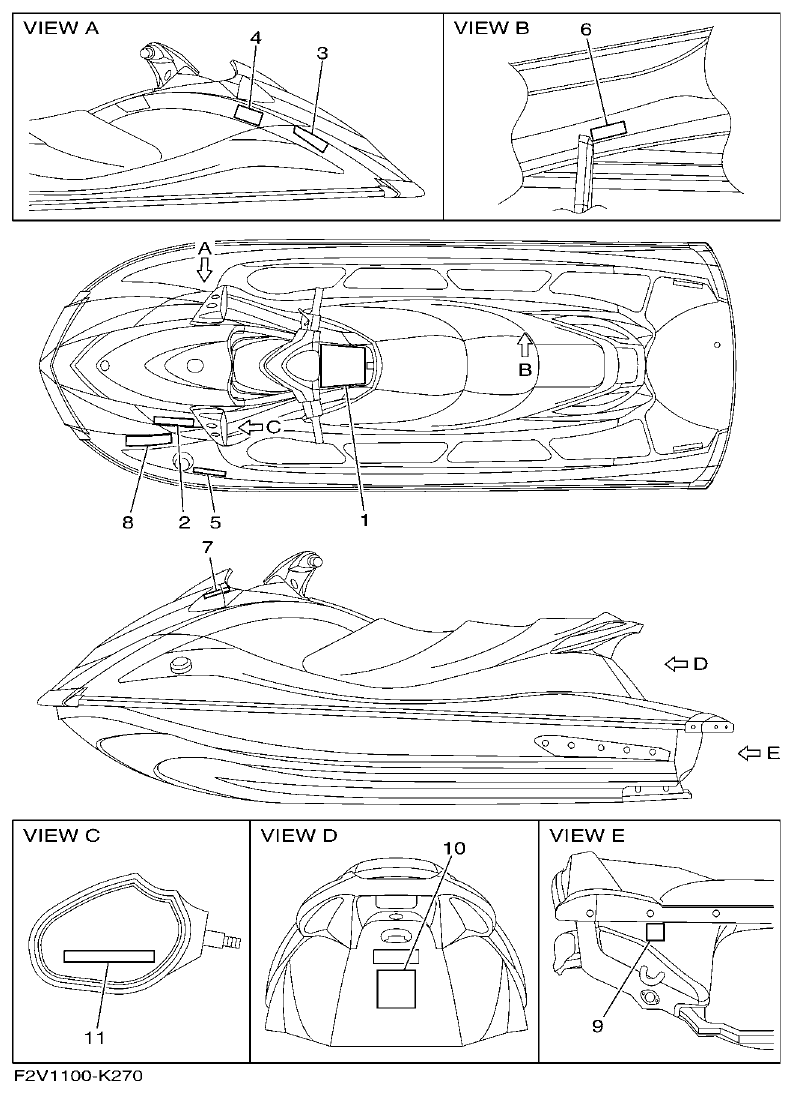 Yamaha VX700-K-F2V1-2011(OMNMARKET-PUREWHITE) IMPORTANT LABELS parts diagram